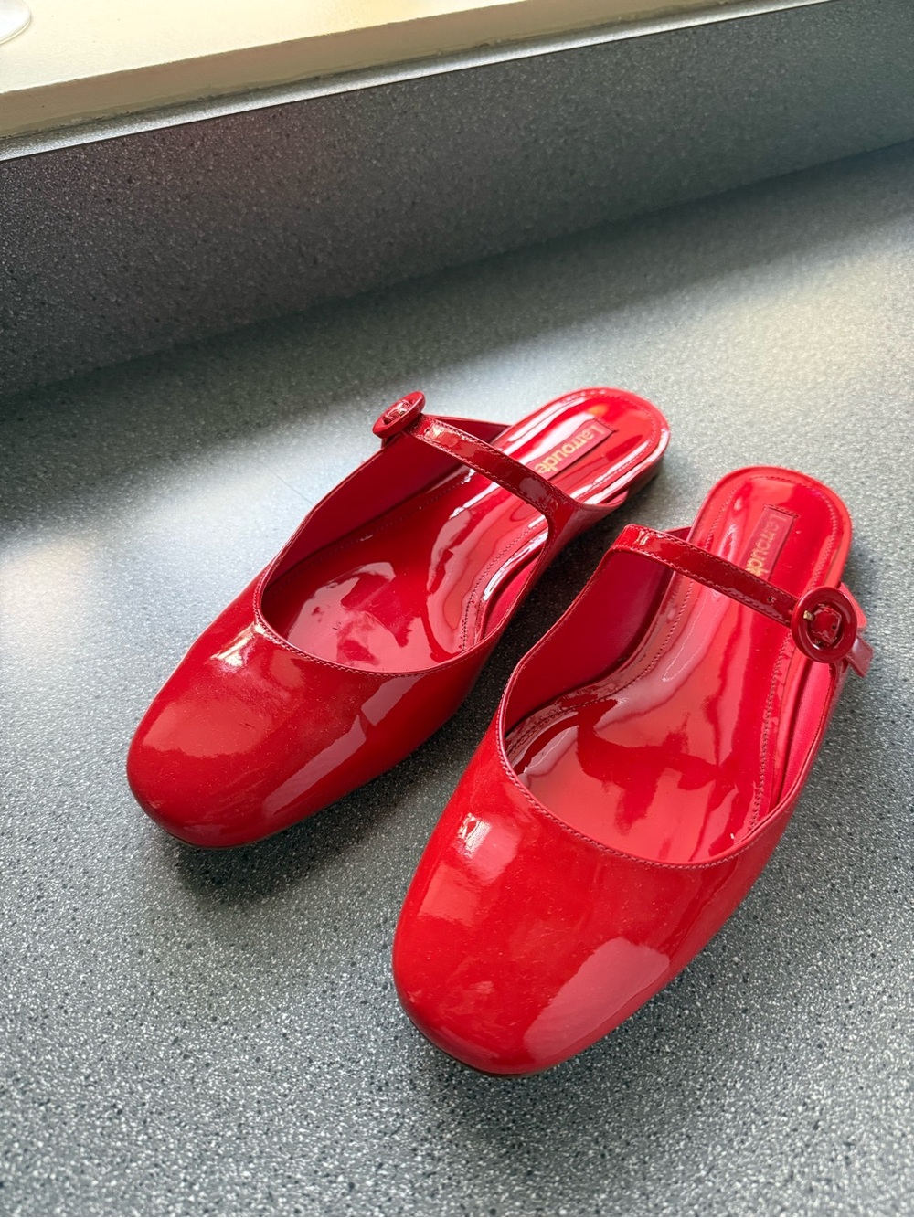 Women’s Larroude Red Patent Mary Jane Backless Flats